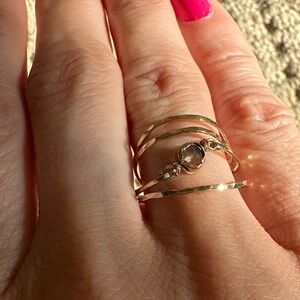 Gold Wire Multi-Band Ring Rare Vintage Handmade Moonstone Artisan Boho Wrap Ring